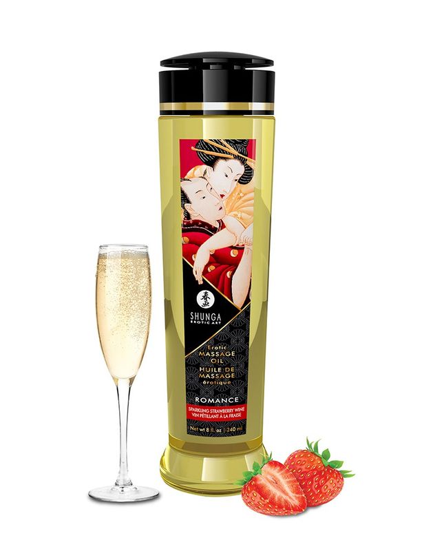 Shunga - Romance Sparkling Strawberry - Massasjeolje - 240ml