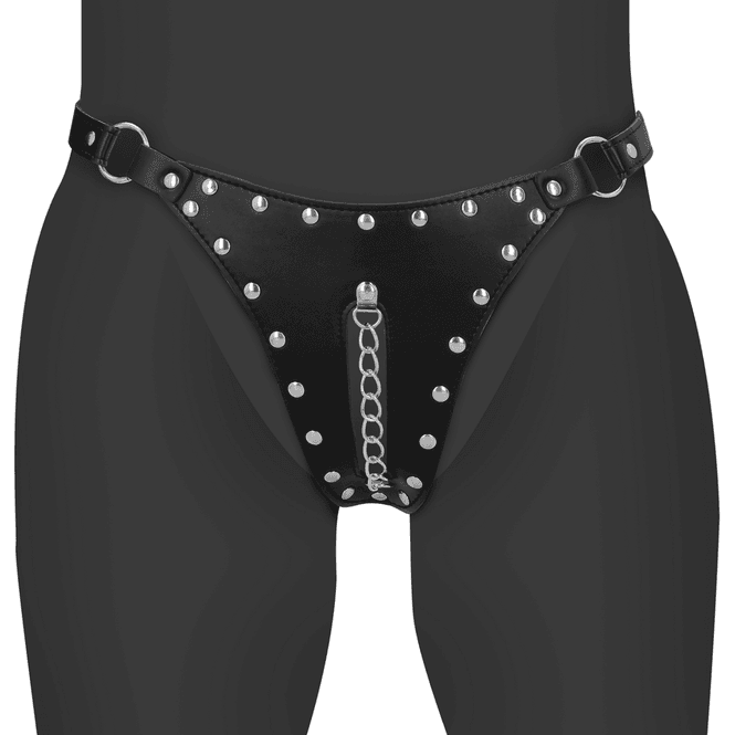 Hovedbilde PU Leather Chastity Thong with Chain Detail