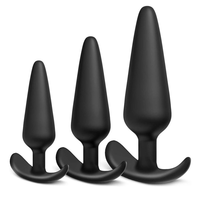 Silikonbuttplugg 3 stk sett  sort - Small -Medium- La